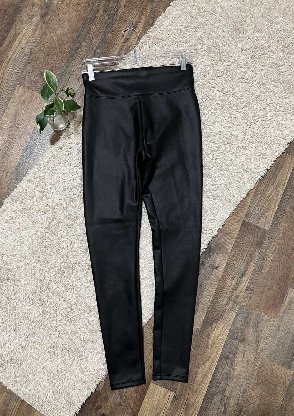 Express Small Black Faux Leather High-Rise Slimming Full Length Leggings NWT
